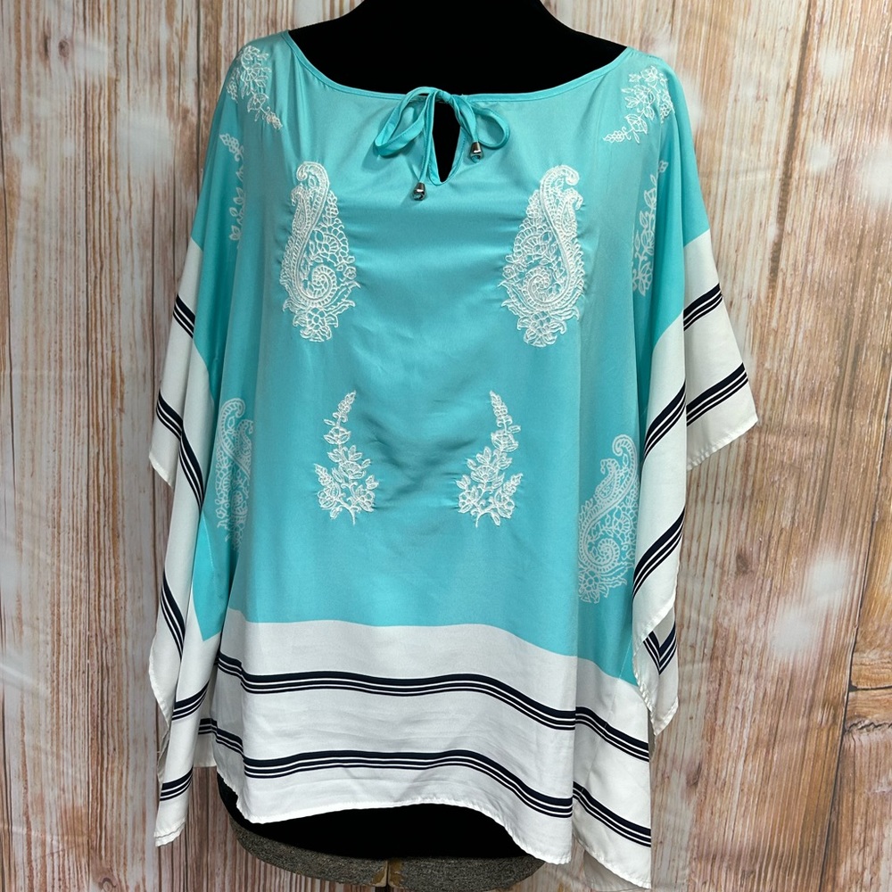 Dressbarn Embroidered Scarf Top